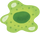 Green star-shaped object with white spots on a white background