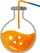 Illustration of two beakers with orange and blue liquids and a tube connecting them.